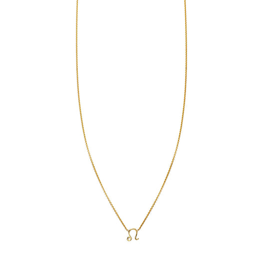 Leo gold zodiac necklace with delicate constellation lion pendant, 5x5mm, in yellow, white, or rose gold