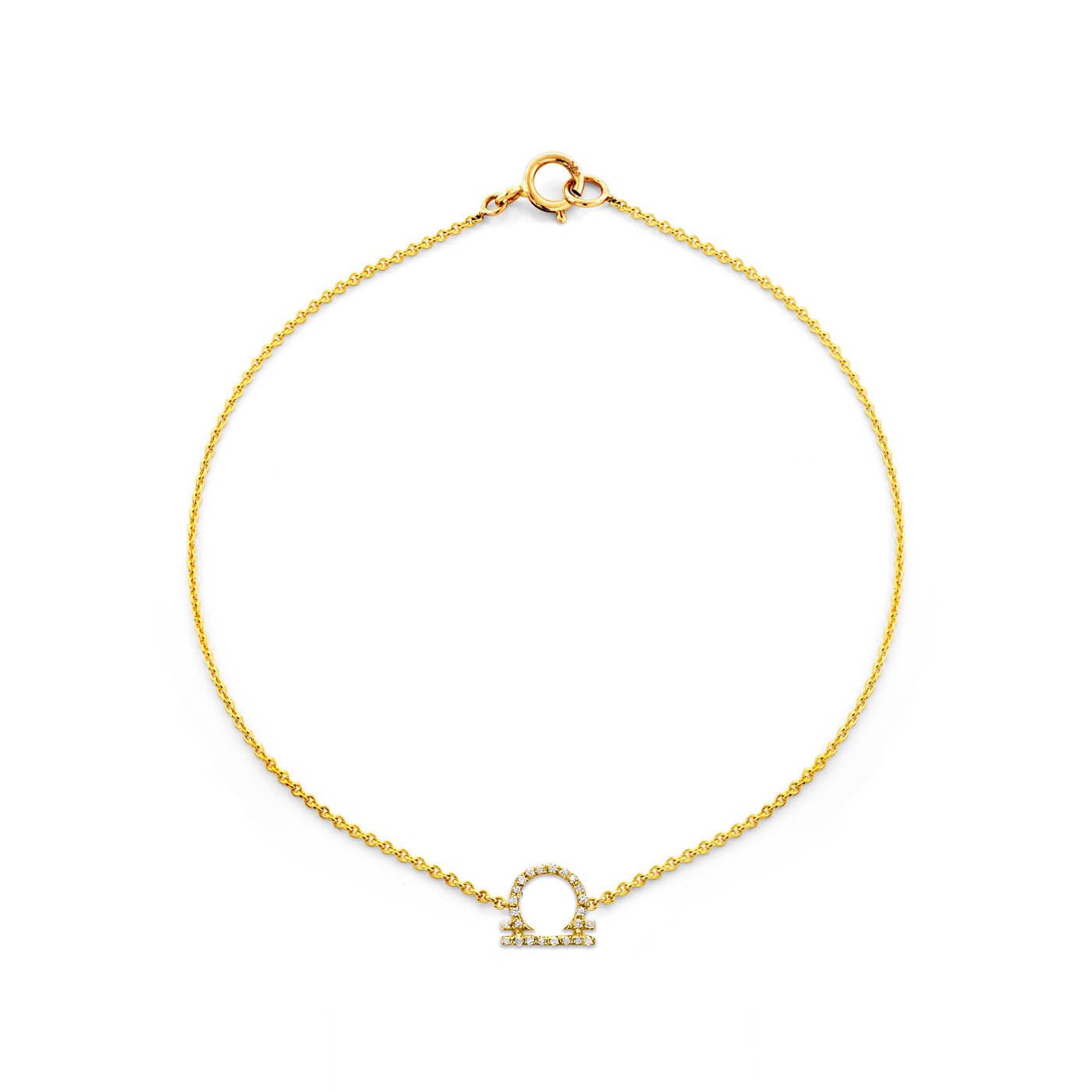 Phoenix Roze Libra diamond zodiac bracelet in 14k gold; weighing scales constellation pendant, rose/white/yellow gold
