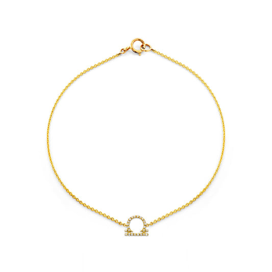 Phoenix Roze Libra diamond zodiac bracelet in 14k gold; weighing scales constellation pendant, rose/white/yellow gold
