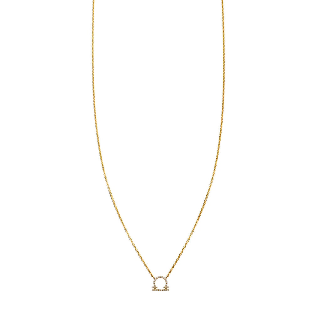Libra zodiac constellation diamond gold necklace with pave-set scales pendant, delicate 7x8mm in rose, white or yellow gold