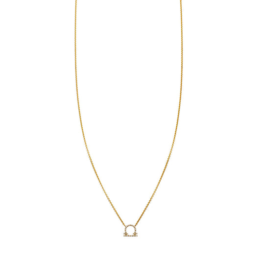 Libra zodiac constellation diamond gold necklace with pave-set scales pendant, delicate 7x8mm in rose, white or yellow gold
