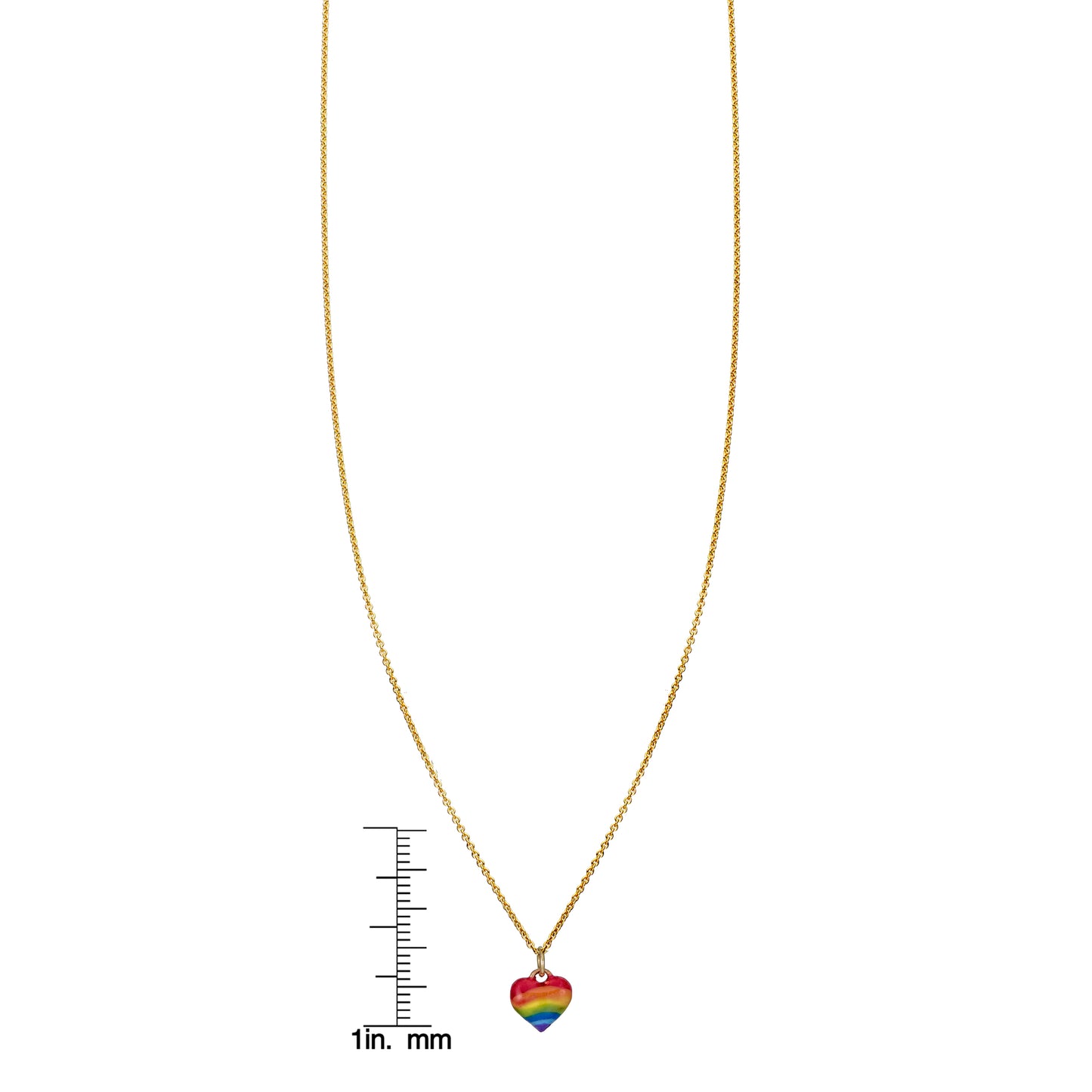 limited edition petite enamel gold rainbow heart necklace with ruler