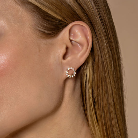 Baguette Circle Stud Earrings
