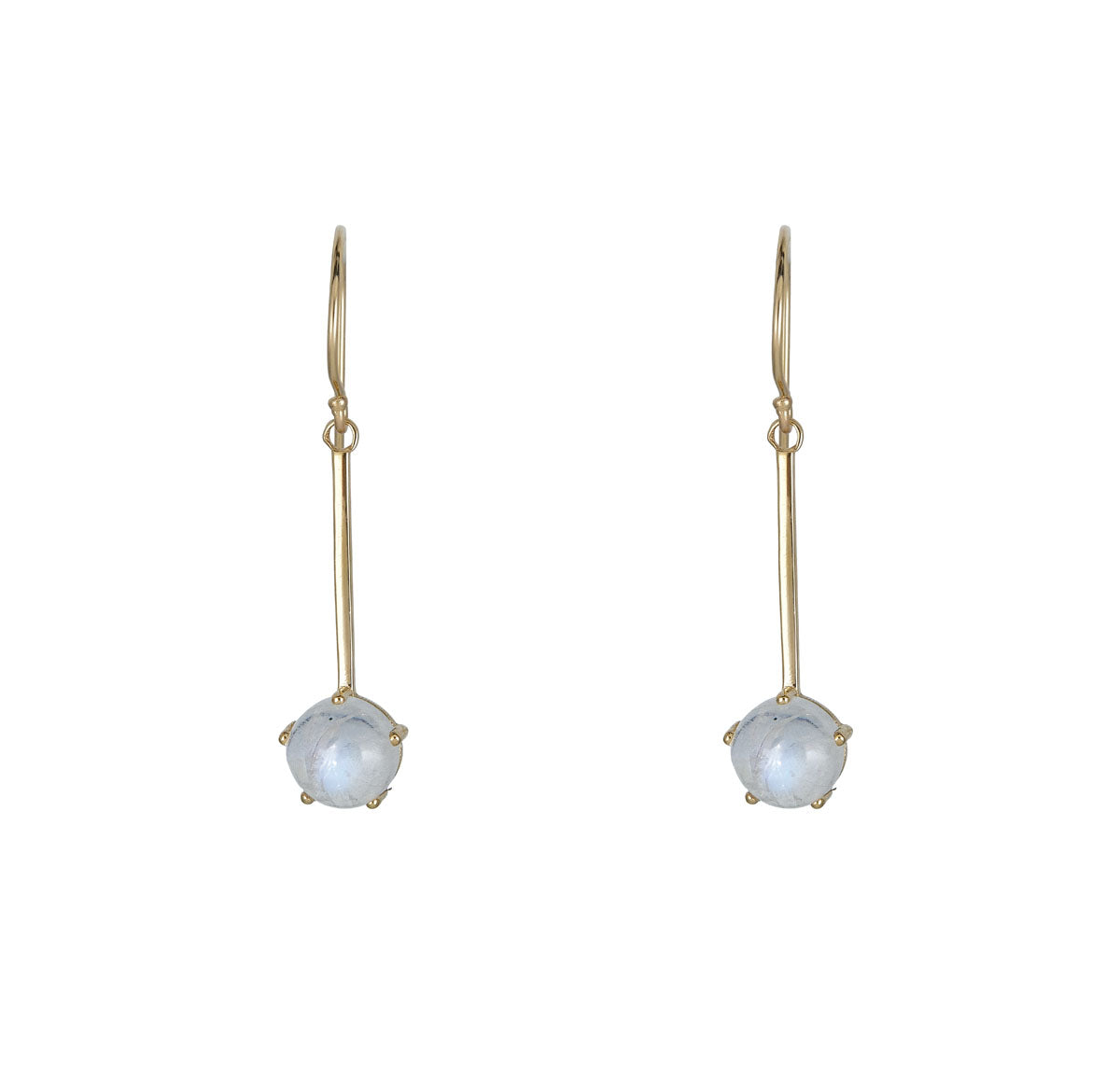 Prong-set moonstone pendulum drop earrings in 14k gold