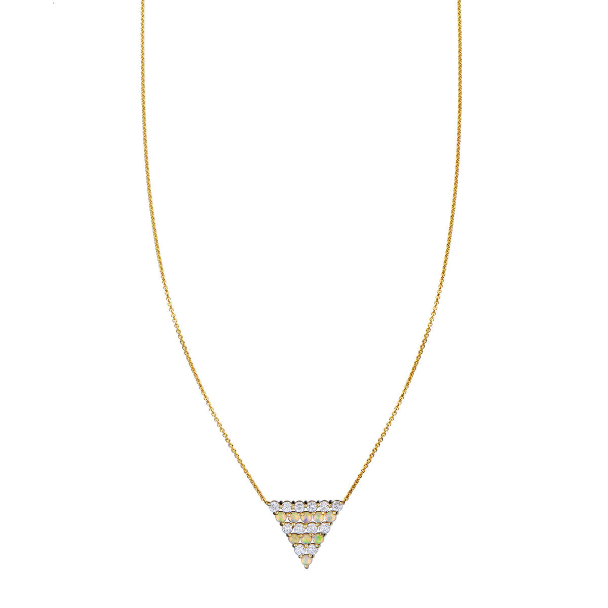 Phoenix Roze 14k white gold opal and diamond triangle pendant necklace, 15mm, alternating rows