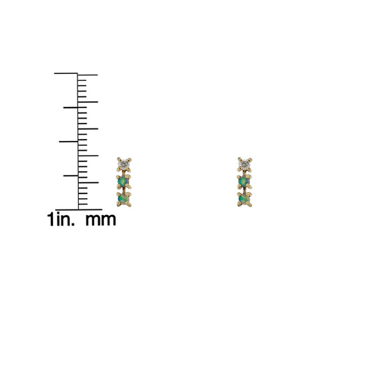 Opal & Diamond Triple Line Earrings