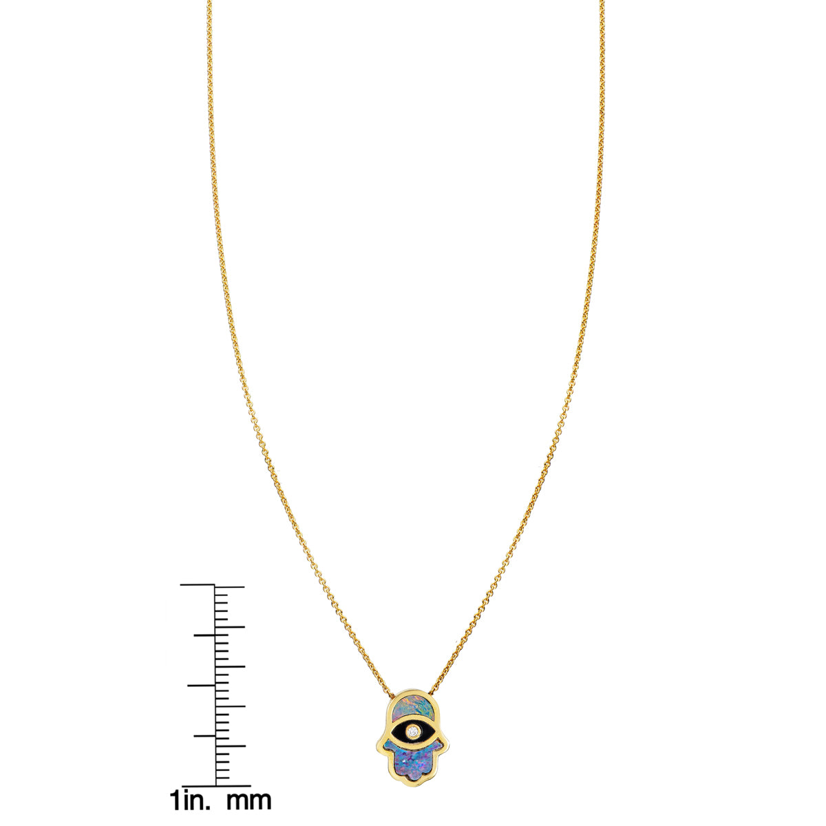 Opal Hamsa and onyx evil eye necklace on gold chain, protective talisman jewelry by Phoenix Roze
