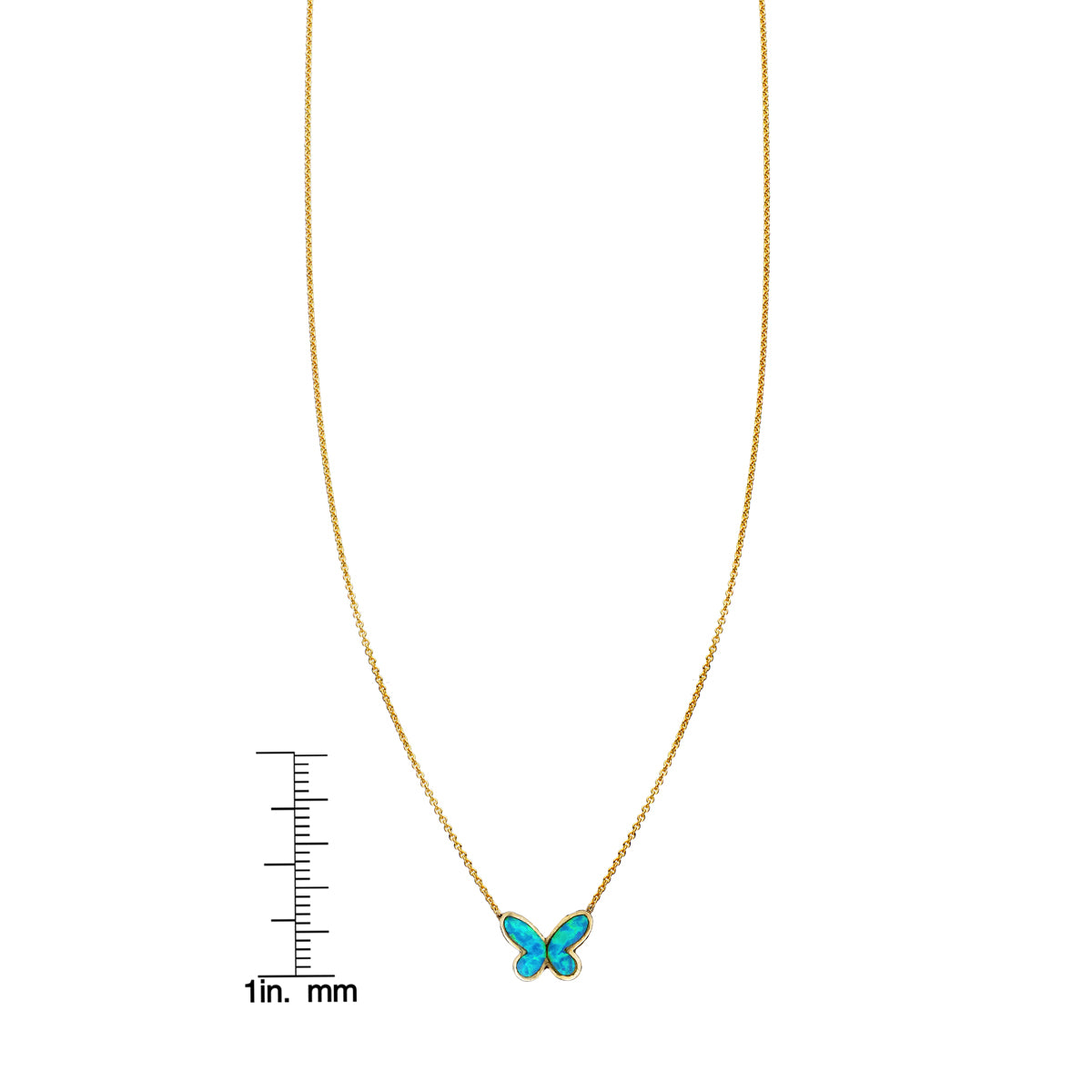 Opal inlaid folded butterfly necklace by Phoenix Roze in 14k gold, delicate shimmering wings