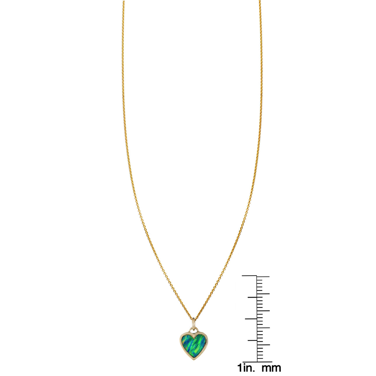 Opal inlaid large heart necklace in gold by Phoenix Roze, iridescent gemstone heart pendant on delicate chain