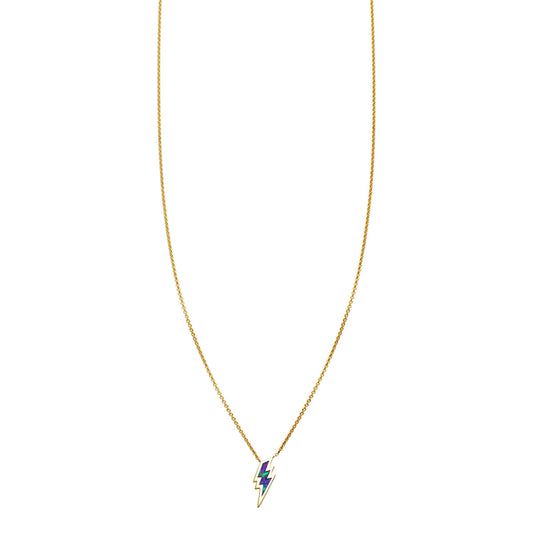 Opal inlay lightning bolt necklace in solid 14k yellow, white, or rose gold; each opal unique