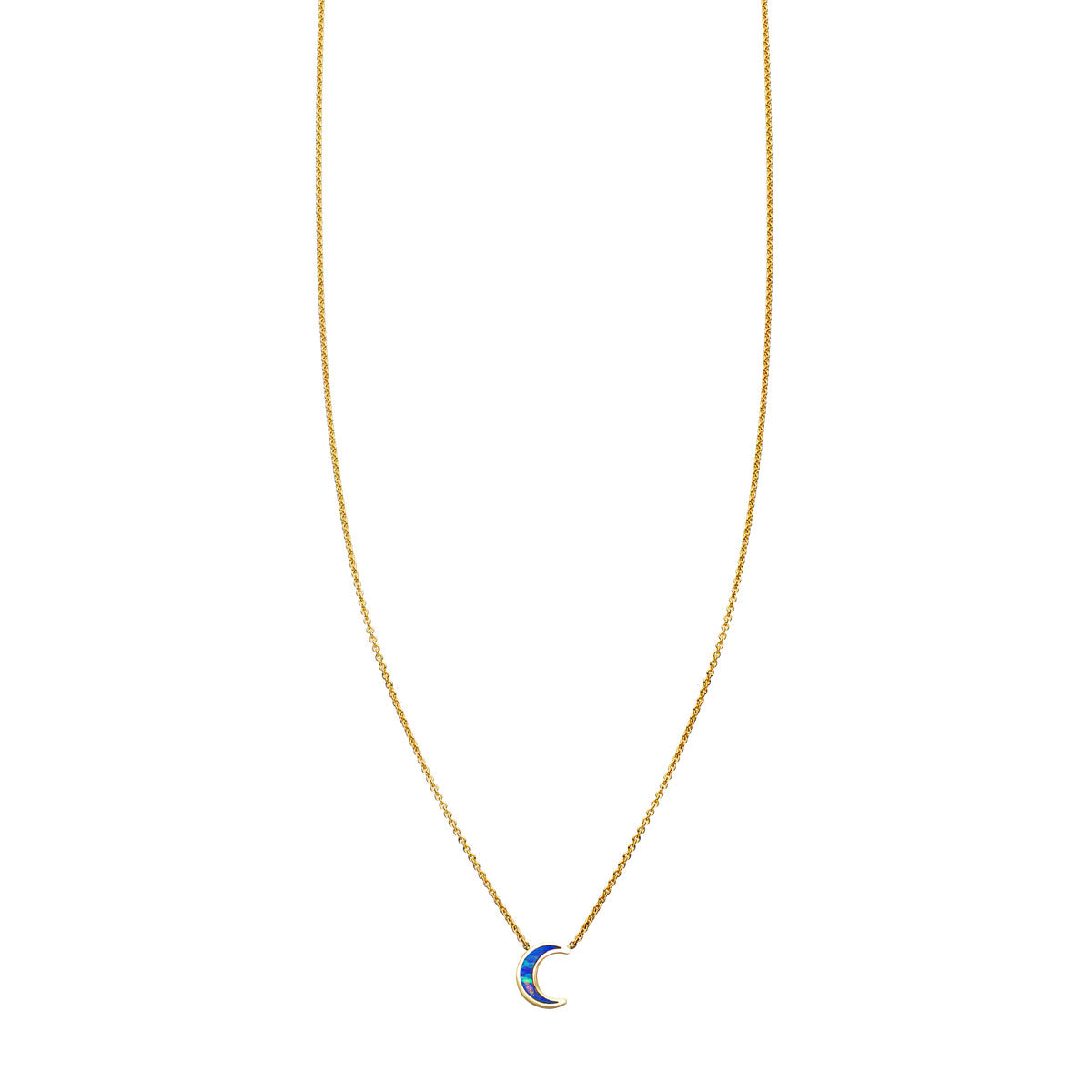 Solid 14k gold opal-inlaid moon necklace, 8mm crescent pendant on delicate chain in yellow, white or rose gold
