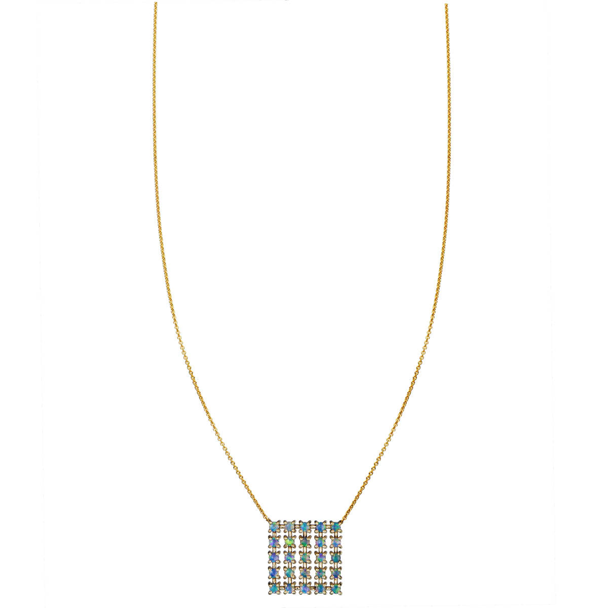 Opal square pendant necklace in 14k white gold, 16mm, one-of-a-kind design from Phoenix Roze
