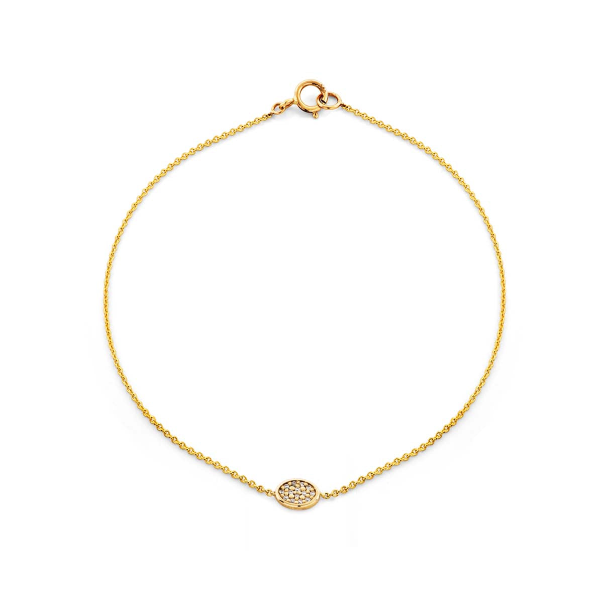 Shimmering 14k yellow gold oval diamond medallion bracelet, 6.75in chain, handcrafted in NYC