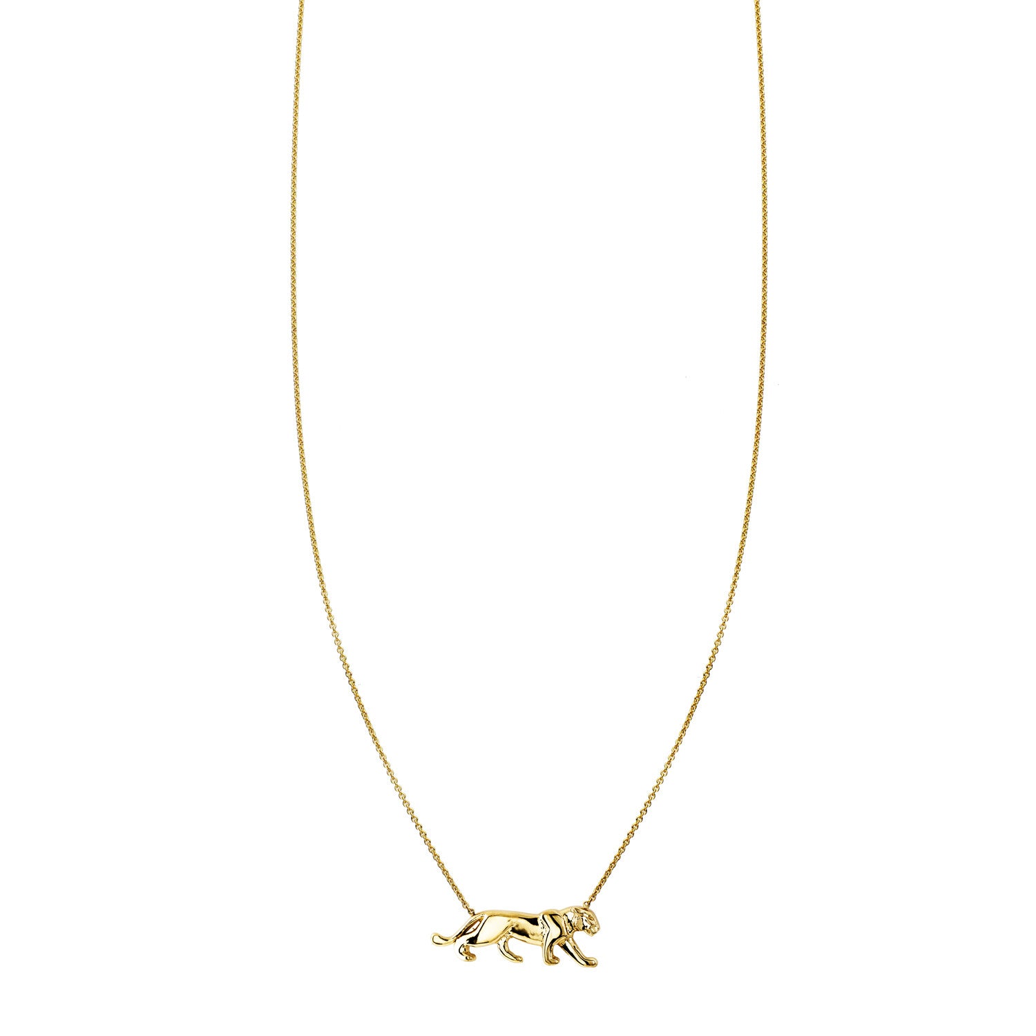 Panther cat charm necklace in solid 14k yellow, white, or rose gold, protective pendant handcrafted in NYC