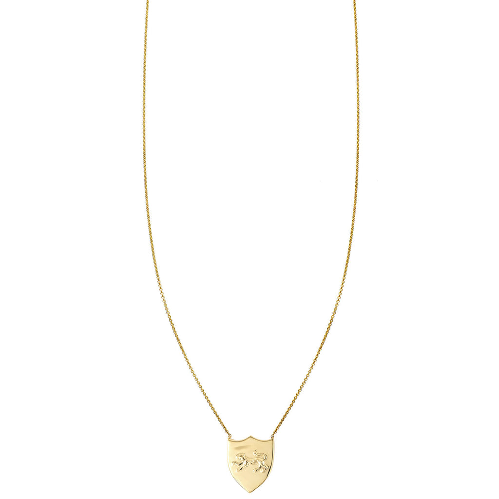 Panther Shield 14k yellow gold tiny charm necklace, handcrafted in NYC, symbol of courage and protection by Phoenix Roze