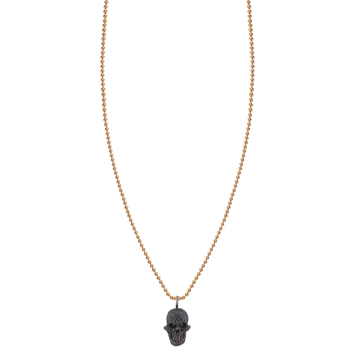 Pavé black diamond oxidized skull pendant necklace, pirate-inspired 17mm design on solid 14k gold chain