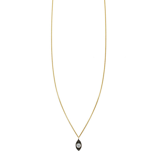 Diamond Protective Evil Eye Necklace in 14K gold, pavé black & white diamonds on delicate chain for women - Phoenix Roze