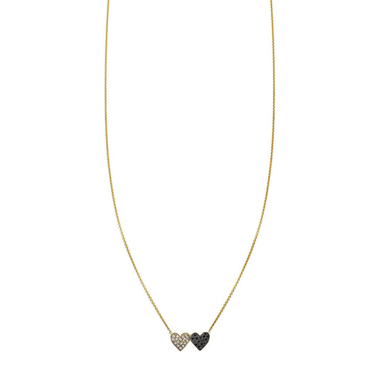 pave diamond double heart necklace PRN247 14KY
