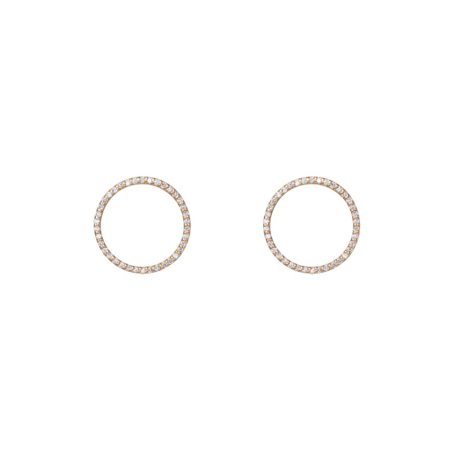 Phoenix Roze 14mm flat-lay pave diamond hoop earrings with 0.35 ct white diamonds in white, yellow, or rose gold.