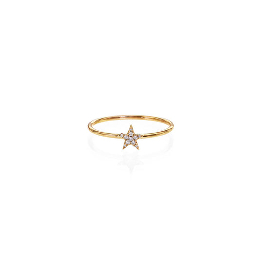 14k gold pavé diamond star ring on 1mm band, 0.05 ct white diamonds; rose, white or yellow gold
