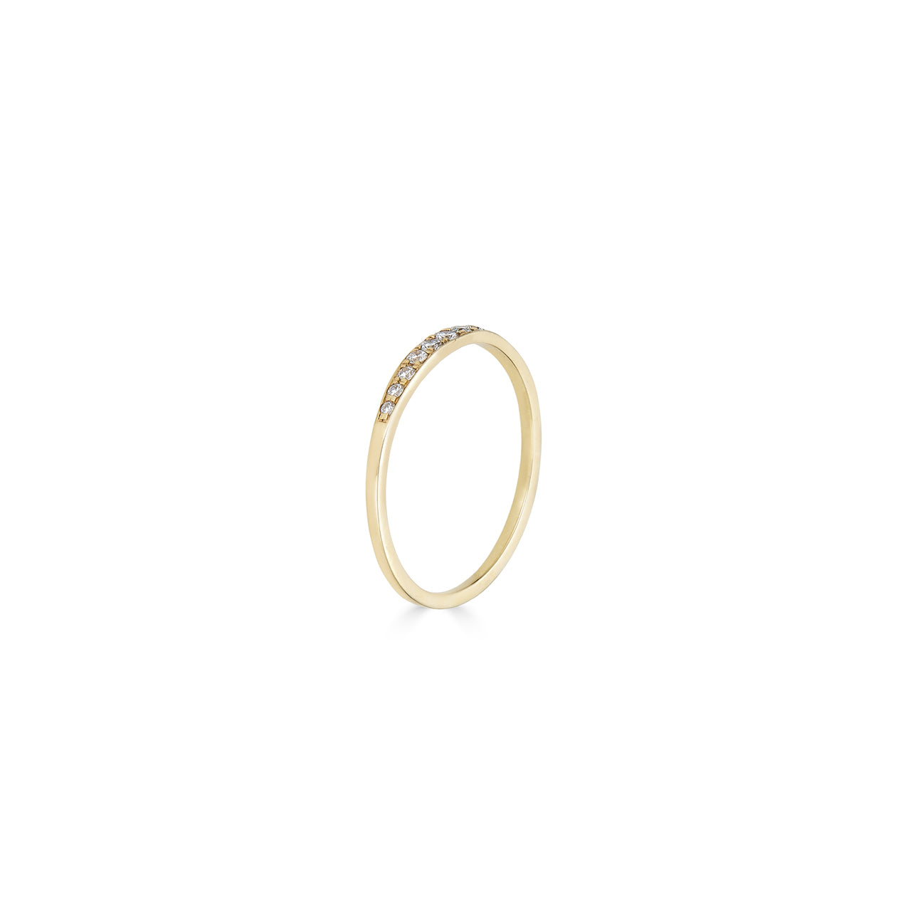 Phoenix Roze pavé diamond tapered band ring, delicate stackable gold wedding band, close-up sparkle