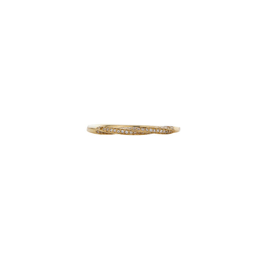 Twisted 14K gold band ring with pavé white diamonds—elegant, stackable style for everyday sparkle