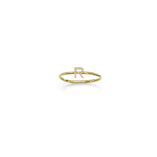 14k gold pavé diamond initial ring for women in yellow, white, or rose gold, classy, glamorous, custom letter design