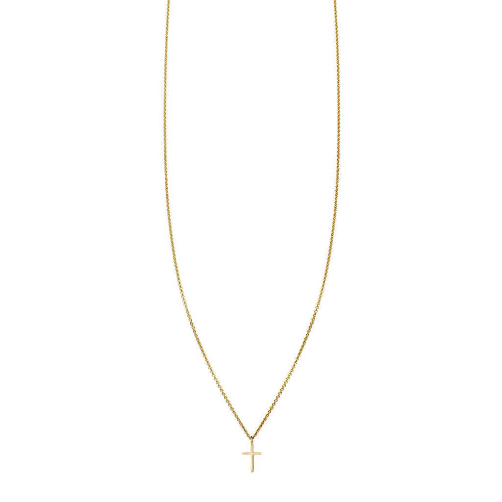 Phoenix Roze petite cross mini charm necklace in 14k yellow, white or rose gold, handcrafted spiritual jewelry in NYC.