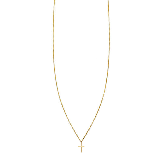Phoenix Roze petite cross mini charm necklace in 14k yellow, white or rose gold, handcrafted spiritual jewelry in NYC.