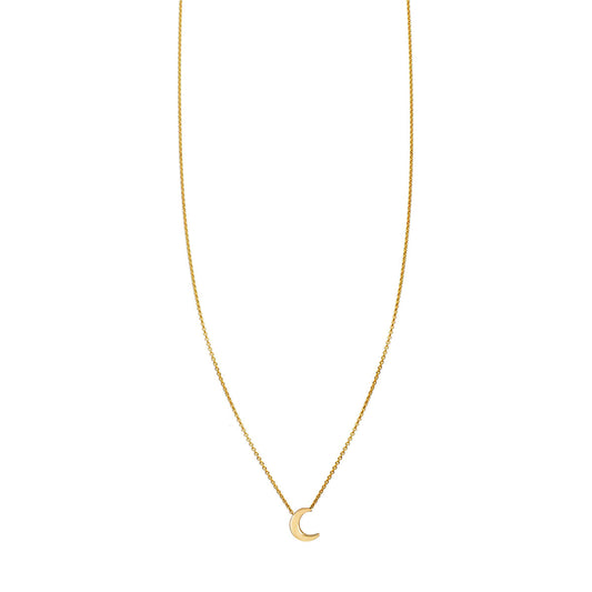 Petite solid 14K gold crescent moon necklace on slender chain, minimalist celestial pendant by Phoenix Roze