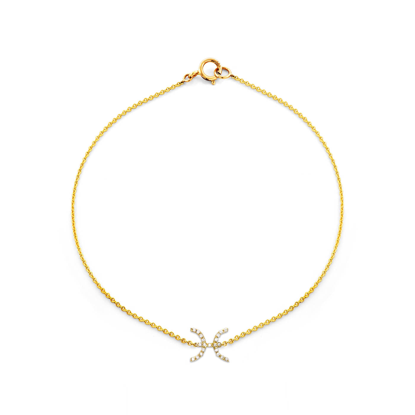 Pisces diamond zodiac bracelet in 14k gold by Phoenix Roze, constellation-inspired charm on delicate chain
