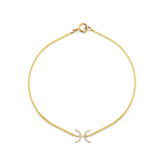 Pisces diamond zodiac bracelet in 14k gold by Phoenix Roze, constellation-inspired charm on delicate chain
