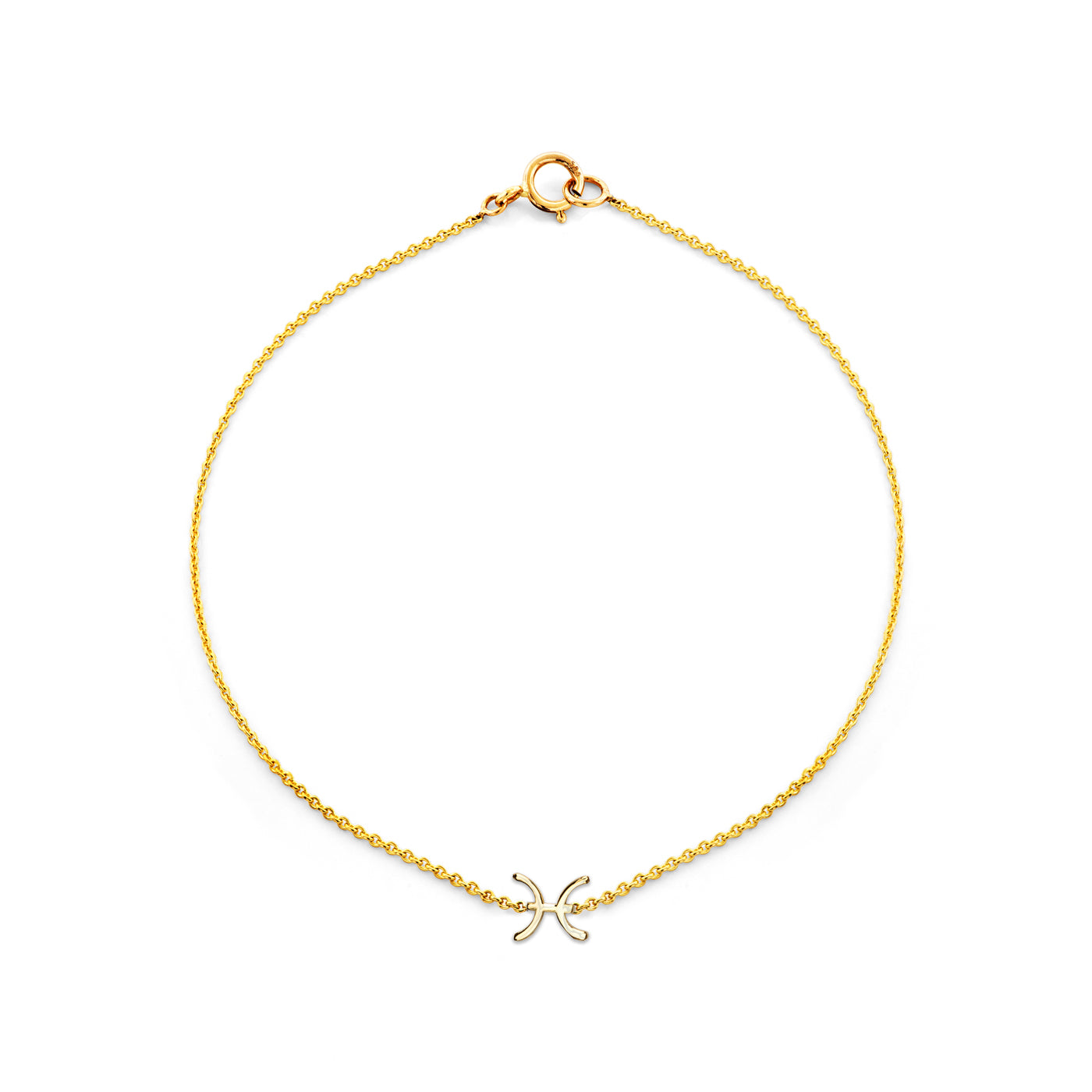 Phoenix Roze Pisces gold zodiac bracelet with delicate constellation charm in solid 14k gold, fits a 6.75 in wrist