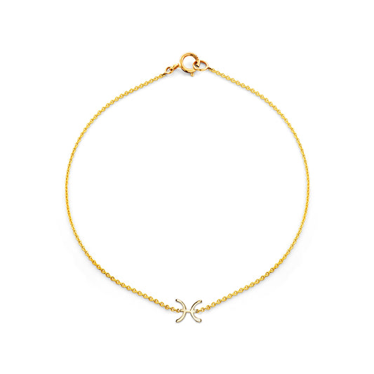 Phoenix Roze Pisces gold zodiac bracelet with delicate constellation charm in solid 14k gold, fits a 6.75 in wrist