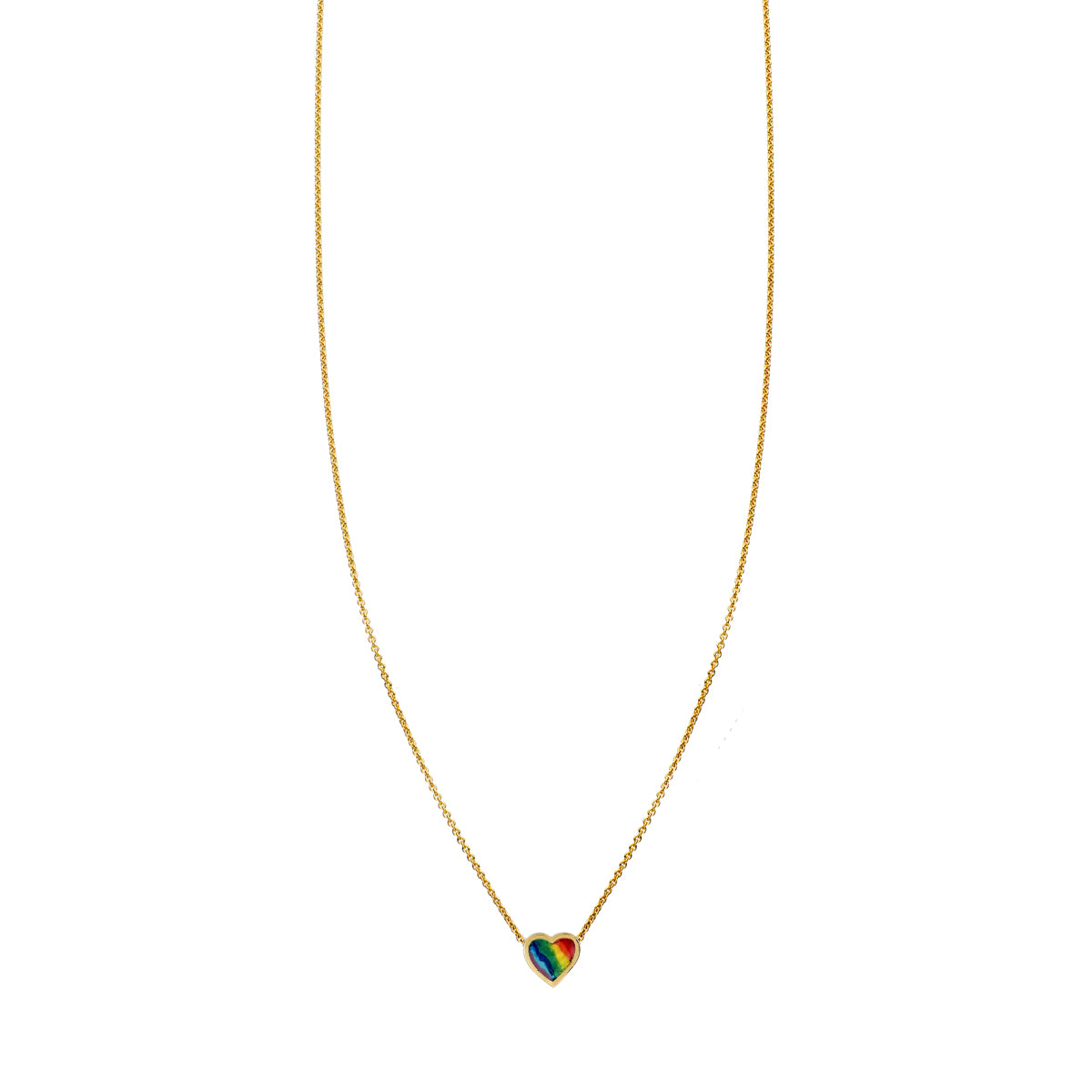Rainbow enamel heart necklace in 14k gold with colorful inlay, petite 1-inch pendant on chain