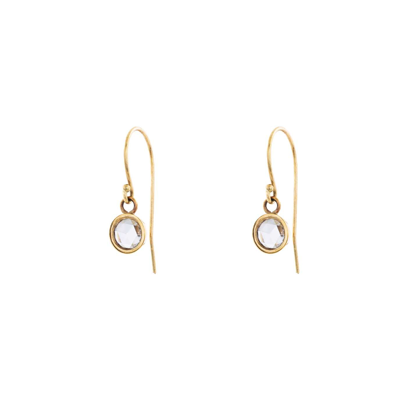 Rose cut diamond drop hook earrings in yellow gold, 5mm, elegant and timeless