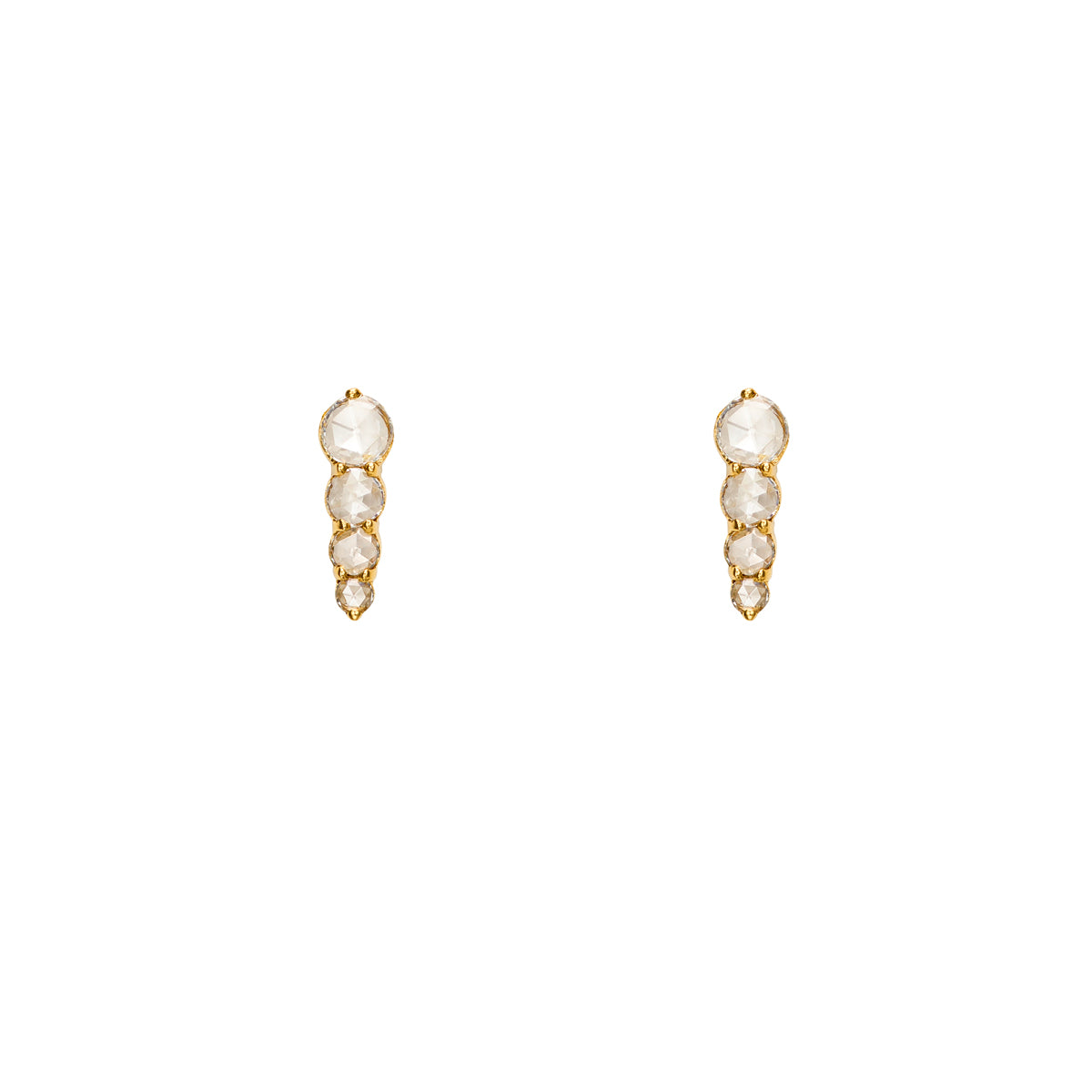 Phoenix Roze rose cut diamond drop stud earrings, 11mm long with four graduating stones in 14k rose, white or yellow gold