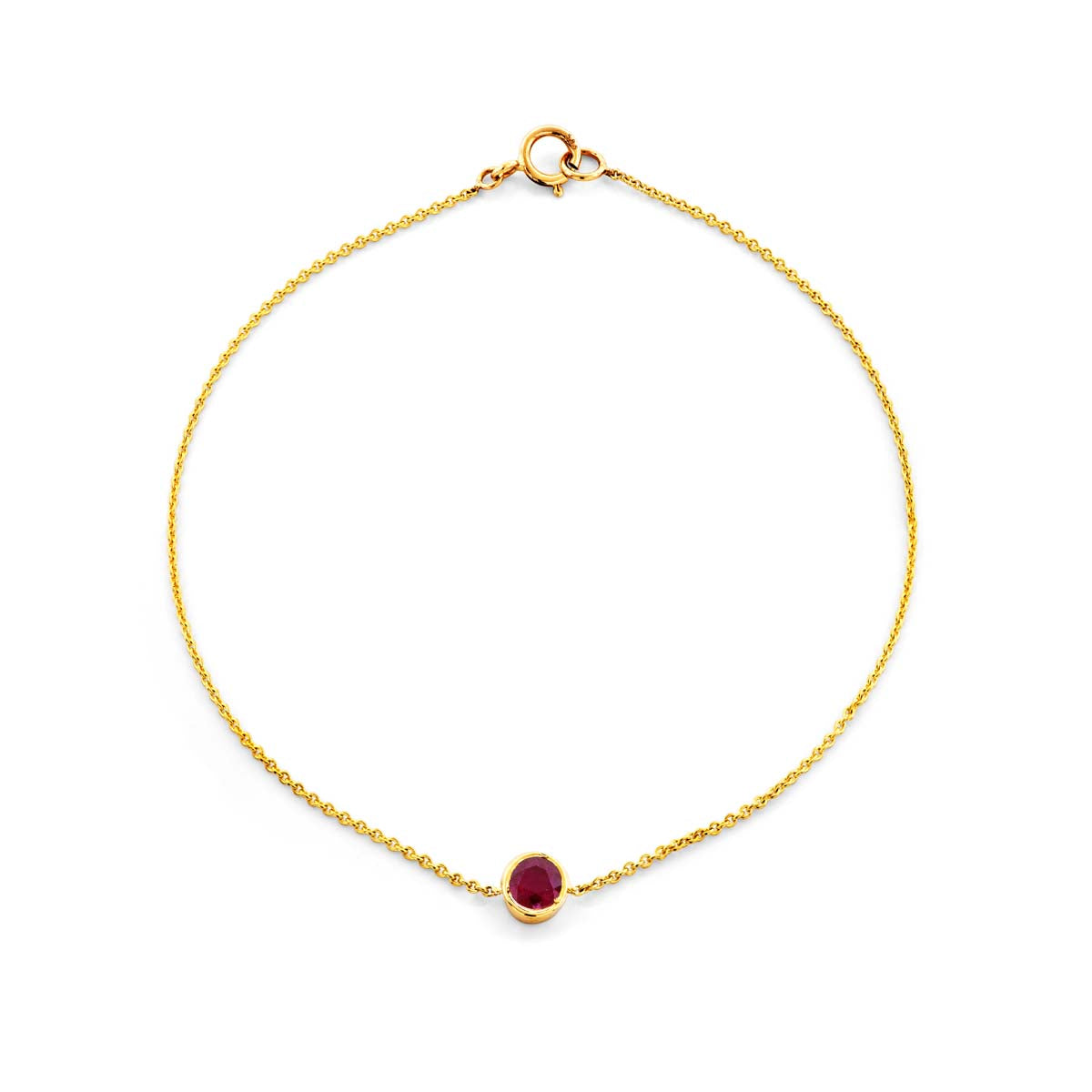 Round-cut ruby 14k gold bracelet, 6.75in, timeless and elegant, handcrafted in NYC in yellow, white, or rose gold