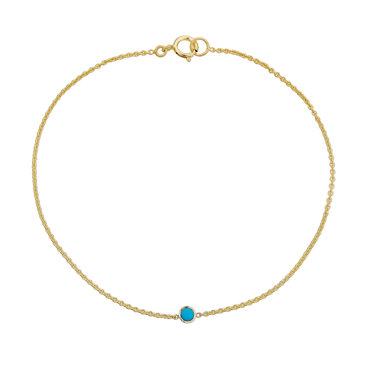 Round turquoise 14k gold chain link bracelet, dainty minimalist piece, perfect alone or stacked.
