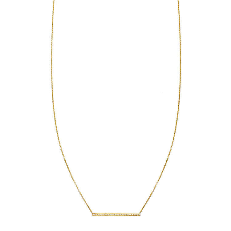 Gold pave' diamond bar pendant necklace for women