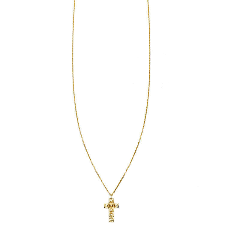 Solid 14k yellow gold spike cross pendant and chain necklace by Phoenix Roze