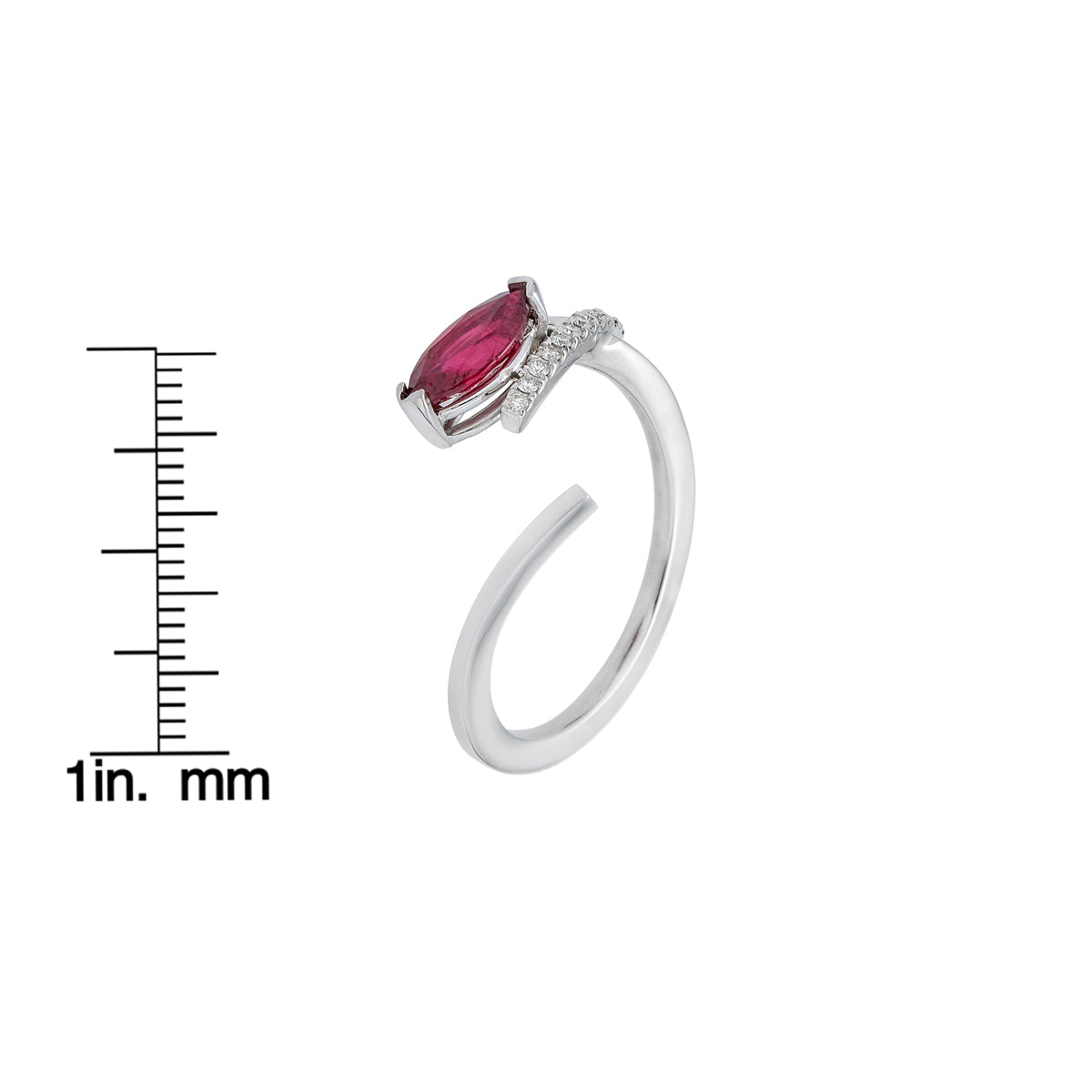 Ruby and diamond open twist ring by Phoenix Roze, elegant hybrid design with sparkling stones