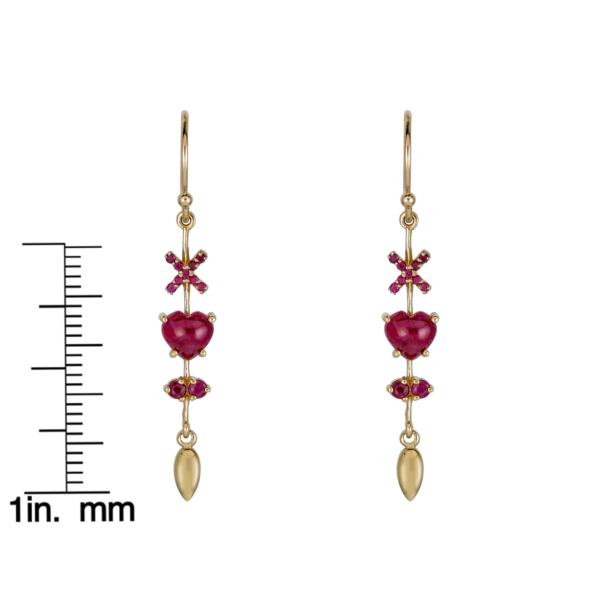 Ruby heart pendulum earrings – elegant ruby heart drop earrings by Phoenix Roze