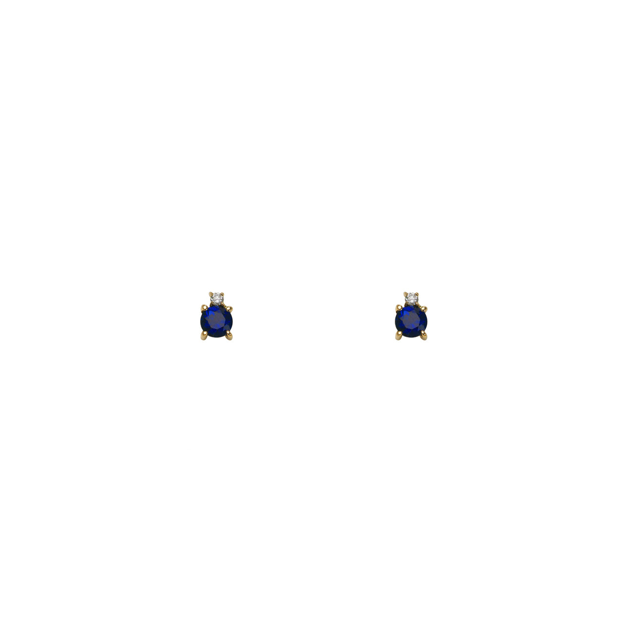 Sapphire and diamond gold stud earrings in 14k, classic 3x5mm design with royal sparkle.