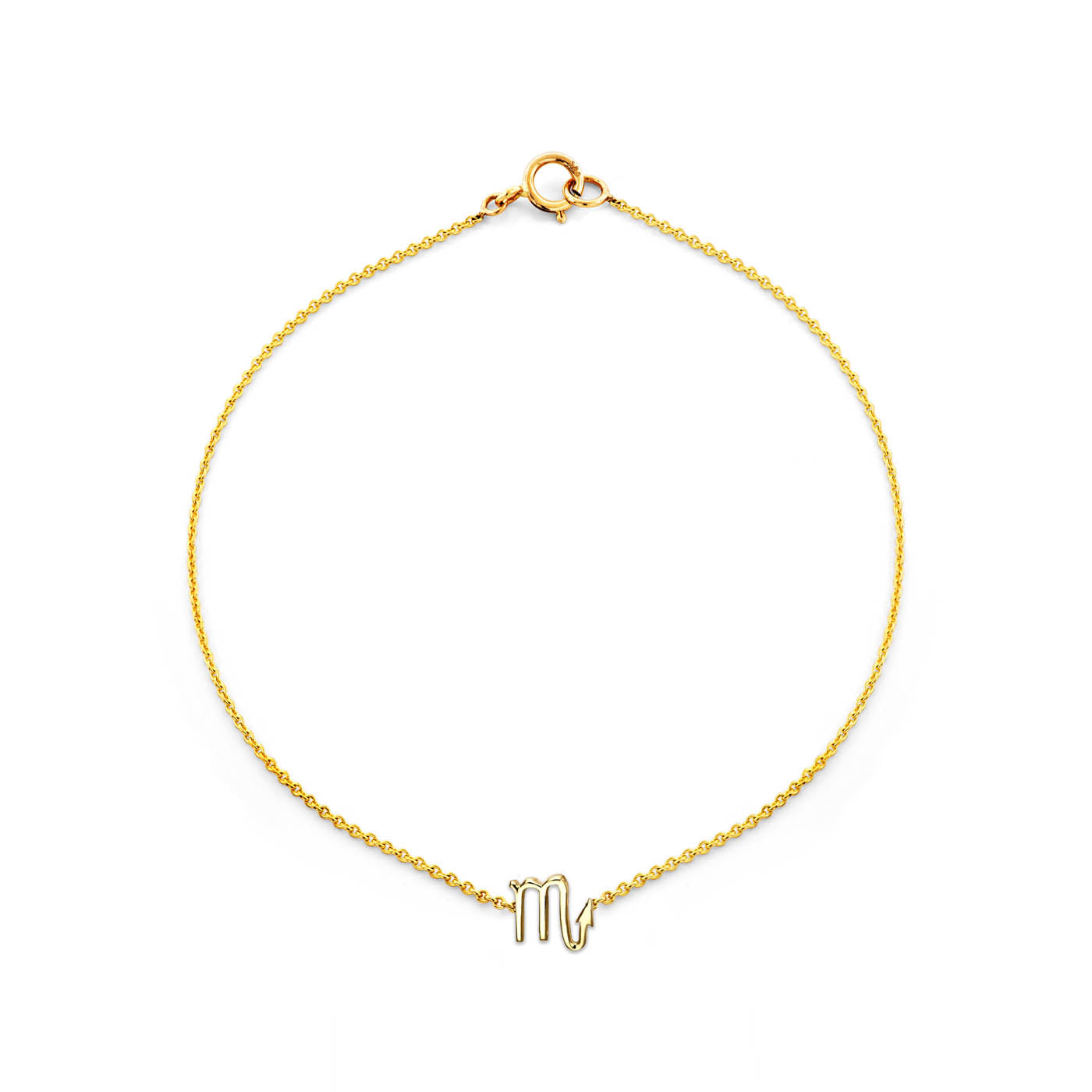 Scorpio gold zodiac bracelet with delicate Scorpius charm in solid 14k gold, fits 6.75-inch wrist, elegant and timeless