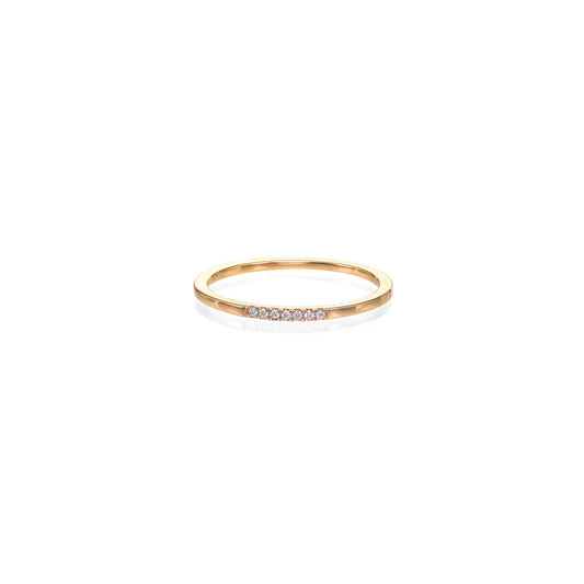 Seven-diamond 14k gold wedding band with 0.04ct round diamonds, delicate 1mm ring in white, yellow, or rose gold