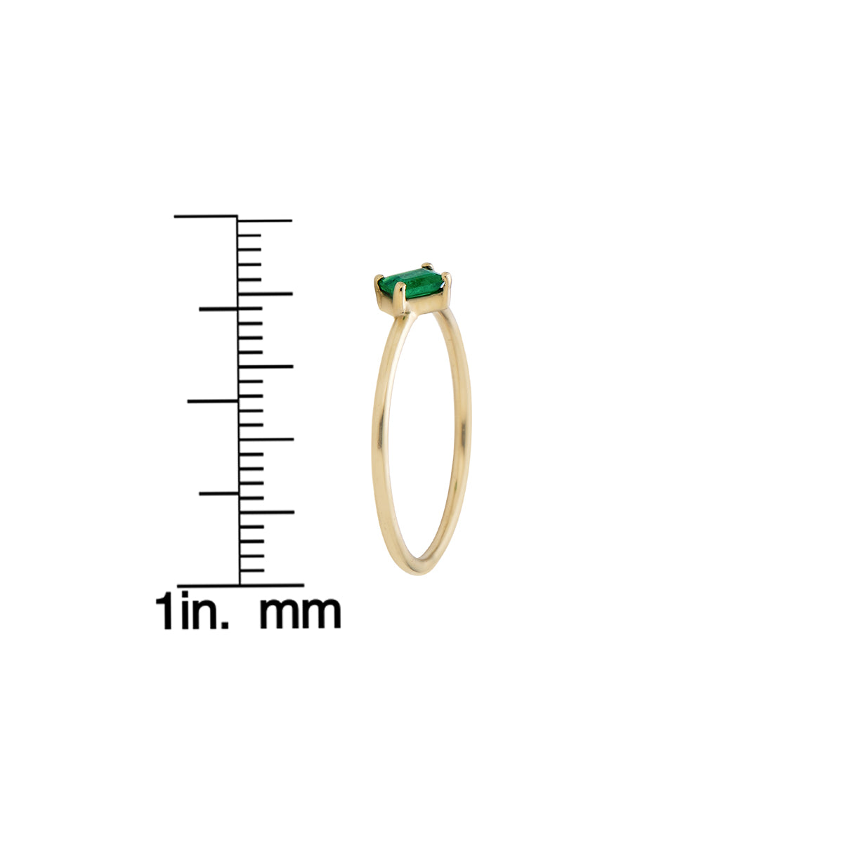 Sideways emerald ring in an east-west setting on a slim band by Phoenix Roze