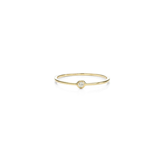 Single diamond halo ring on thin 14k gold band, modern stacking ring, elegant minimalist jewelry for women