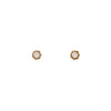 Small diamond lotus flower earrings in 14k yellow, white or rose gold with central white diamond, symbolizing purity