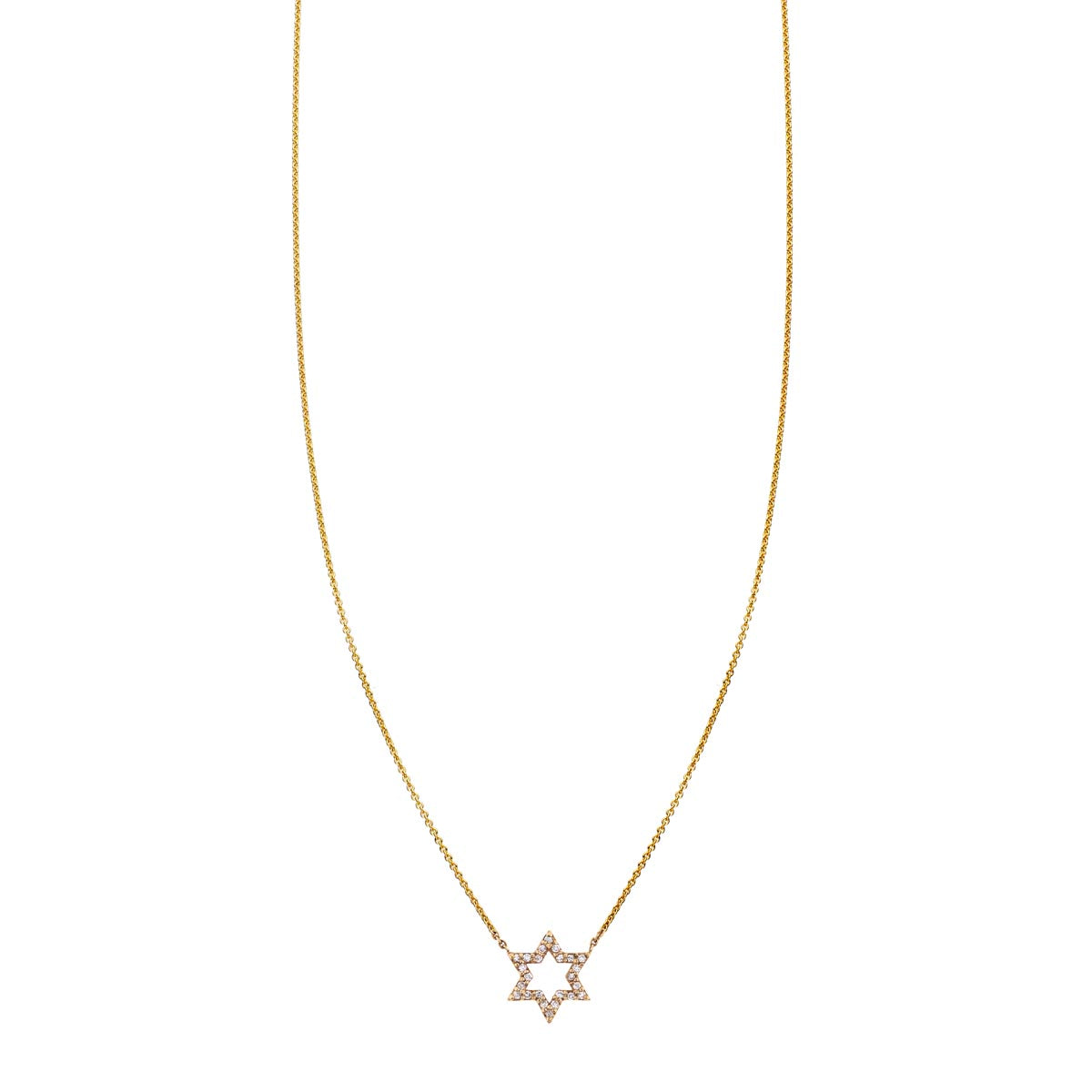 Star of David gold necklace with small pavé diamonds on a delicate chain, 15mm pendant by Phoenix Roze